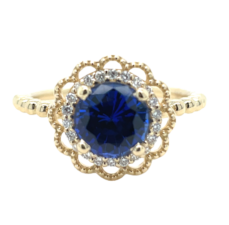 14K YELLOW GOLD SAPPHIRE AND DIAMOND RING