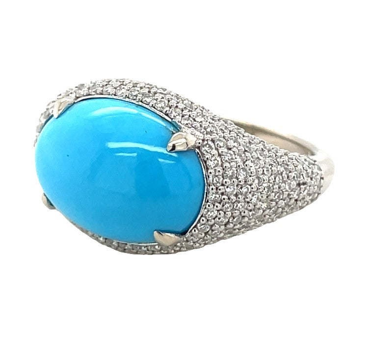 14K WHITE GOLD RING TURQUOISE AND DIAMOND RING