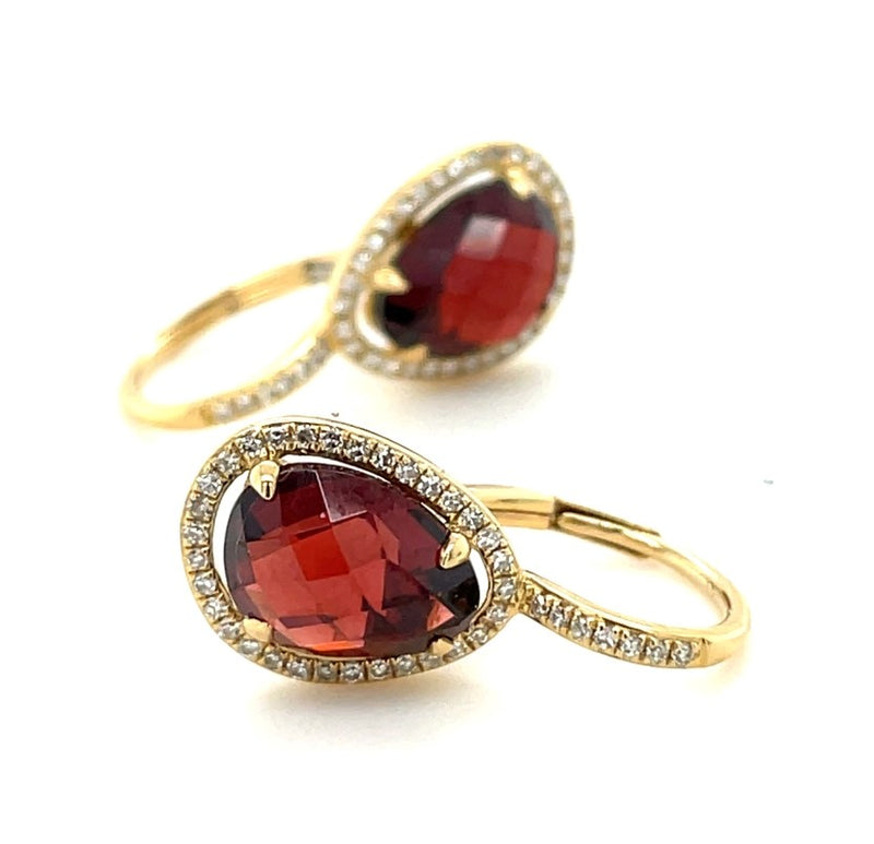 14K YELLOW GOLD GARNET AND DIAMOND EARRINGS