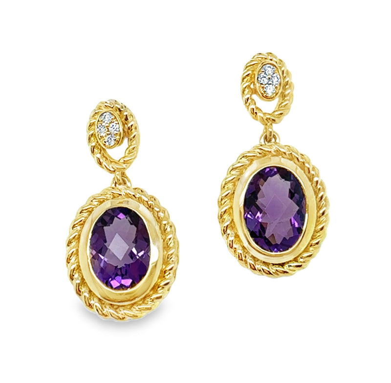 14K YELLOW GOLD AMETHYST EARRINGS  #210-00441