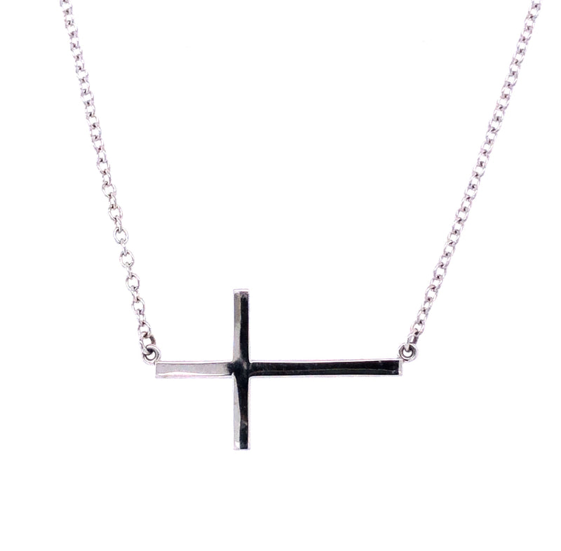 14K WHITE GOLD CROSS NECKLACE