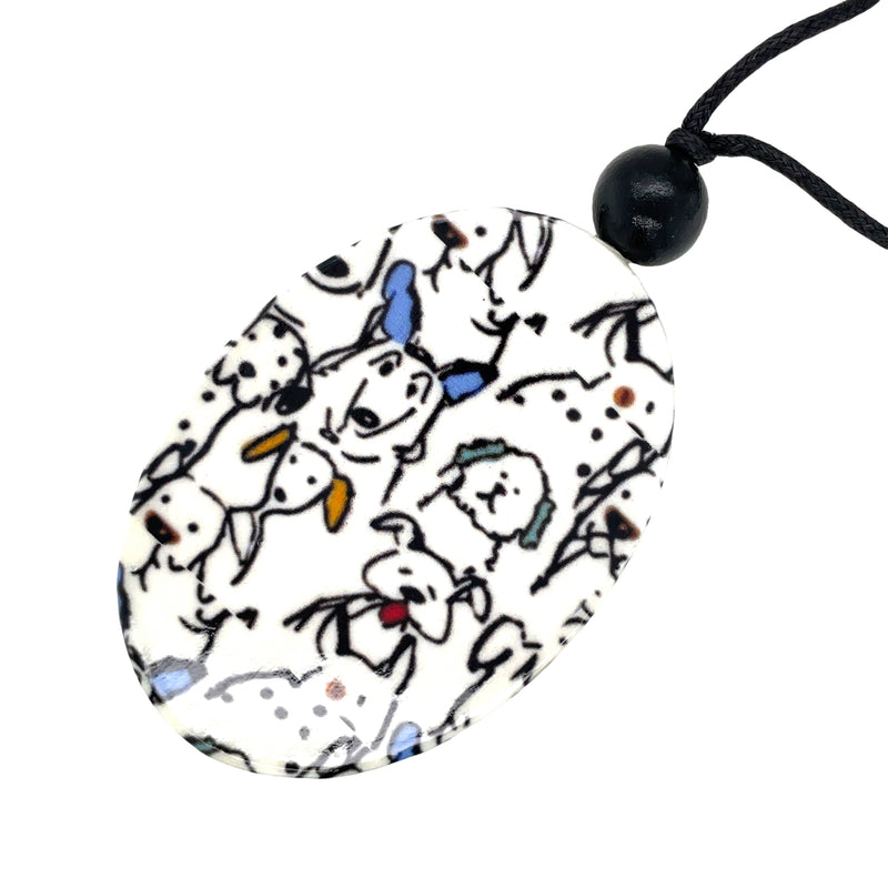 WHITE DECOUPAGE DOG PENDANT