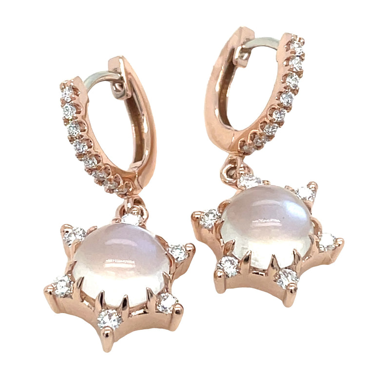 14K ROSE GOLD MOONSTONE AND DIAMOND EARRINGS