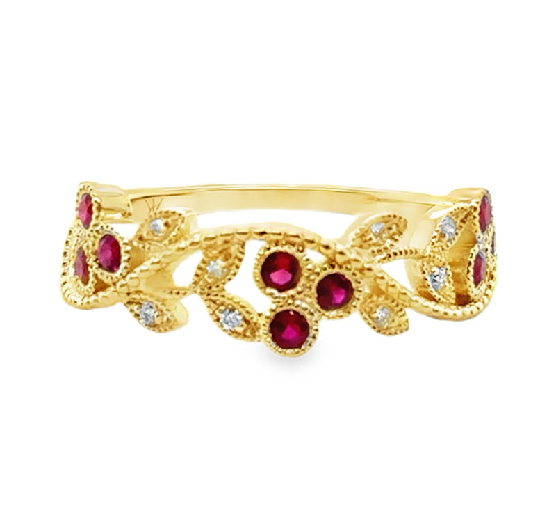 14K YELLOW GOLD RUBY AND DIAMOND RING #200-00459