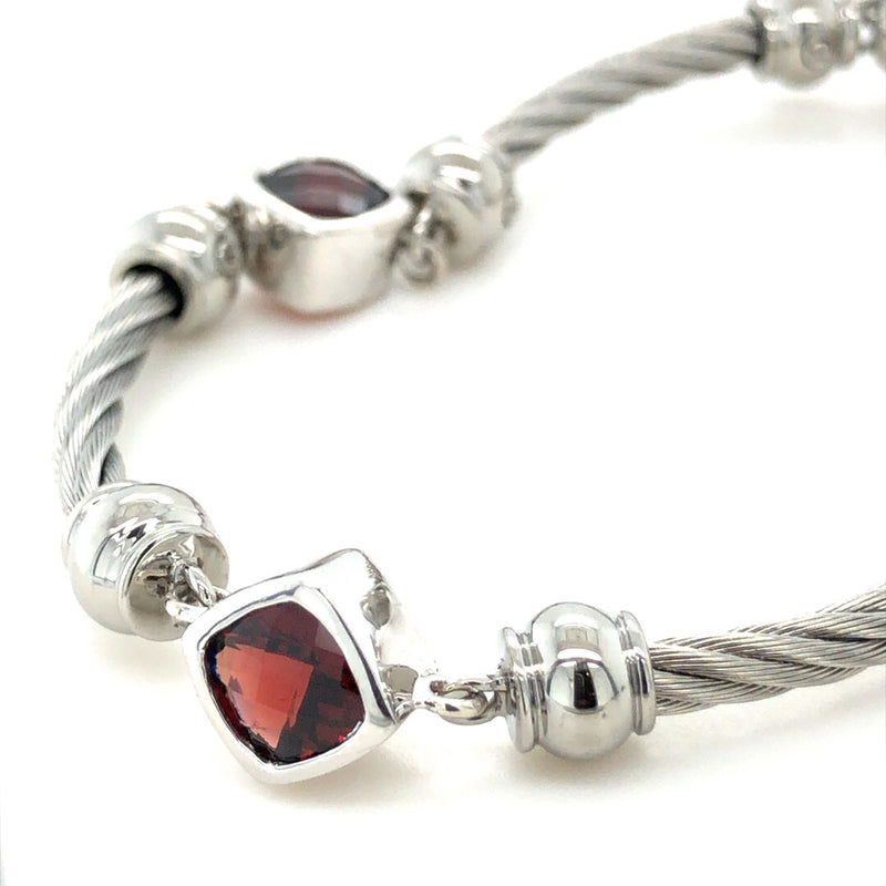 STERLING SILVER AND STEEL GARNET BRACELET