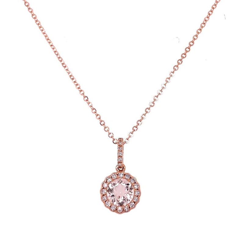 14K ROSE GOLD MORGANITE AND DIAMOND NECKLACE