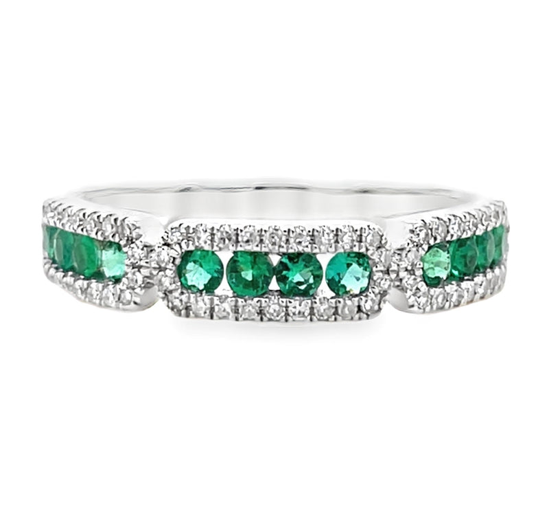 14K WHITE GOLD EMERALD AND DIAMOND RING  #200-00166