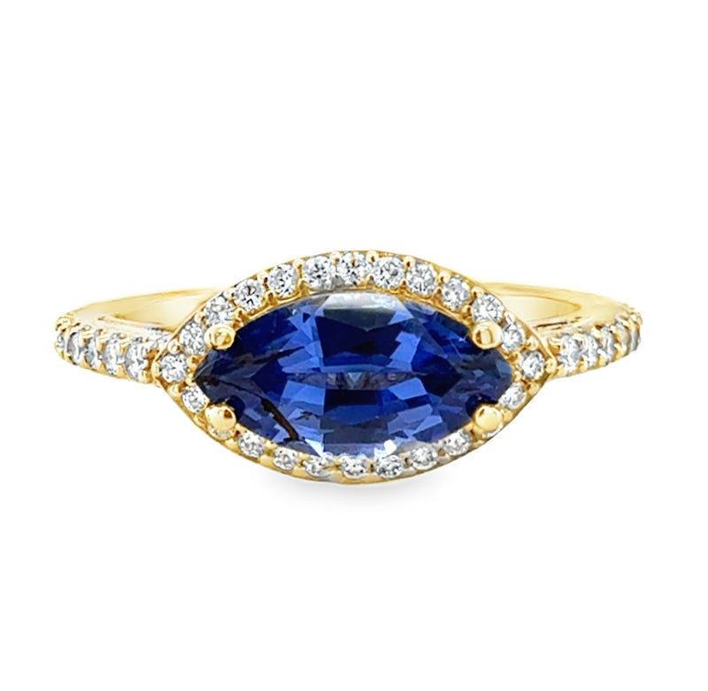 14K YELLOW GOLD SAPPHIRE AND DIAMOND RING  #200-00492