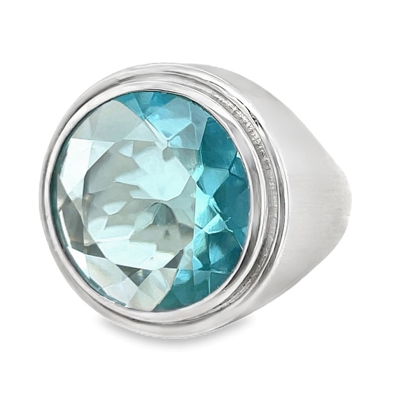 RHODIUM PLATED BRASS BLUE TOPAZ RING  #800-00208
