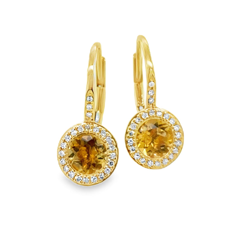 14K YELLOW GOLD CITRINE AND DIAMOND EARRINGS #210-00435