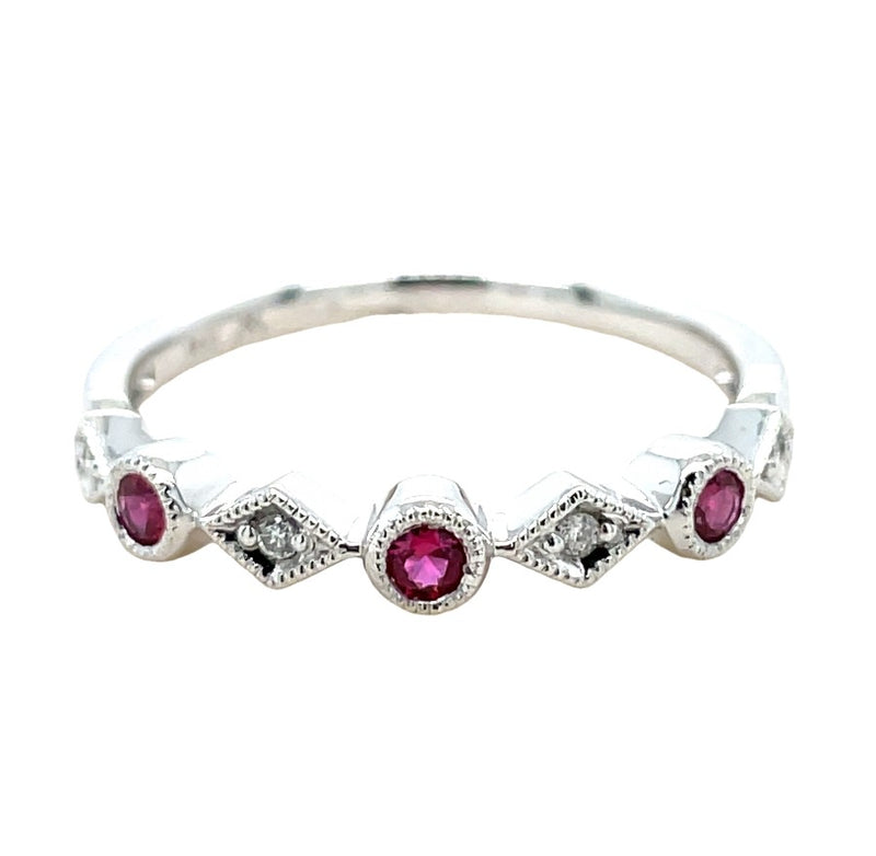 14K WHITE GOLD RUBY AND DIAMOND RING  #200-00380