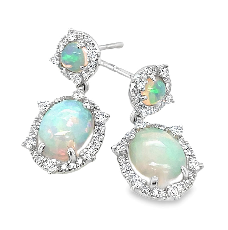 14K WHITE GOLD OPAL AND DIAMOND EARRINGS  #210-00003