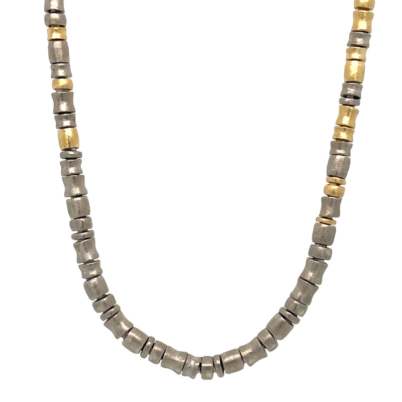 18K YELLOW GOLD AND PALLADIUM BEADED NECKLACE