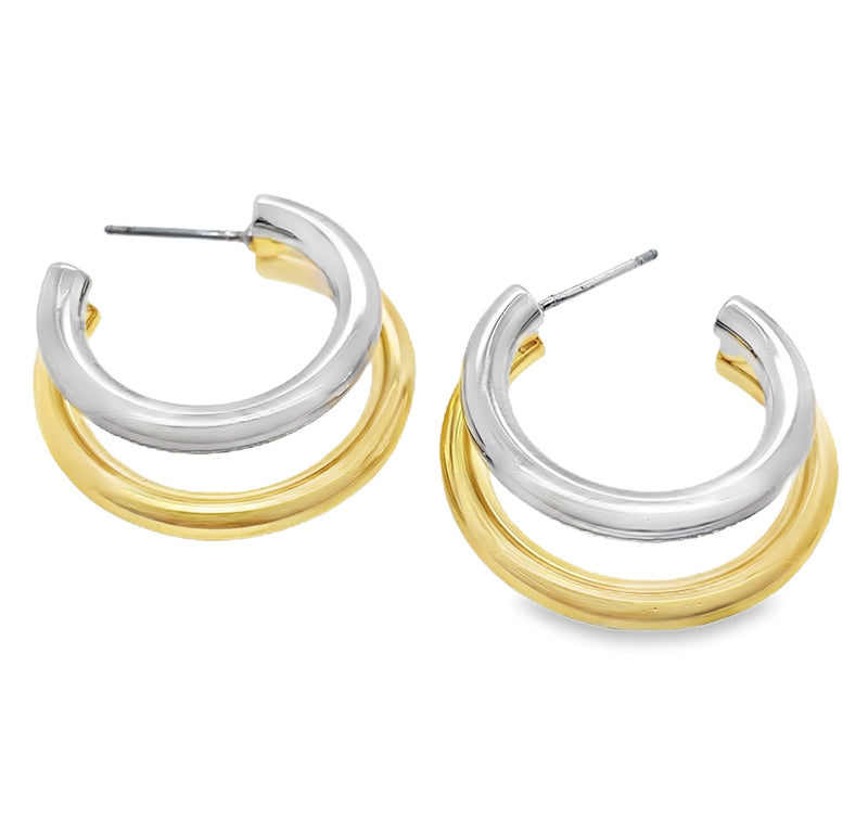 GOLD AND RHODIUM PLATED HOOP EARRINGS  #806-00413