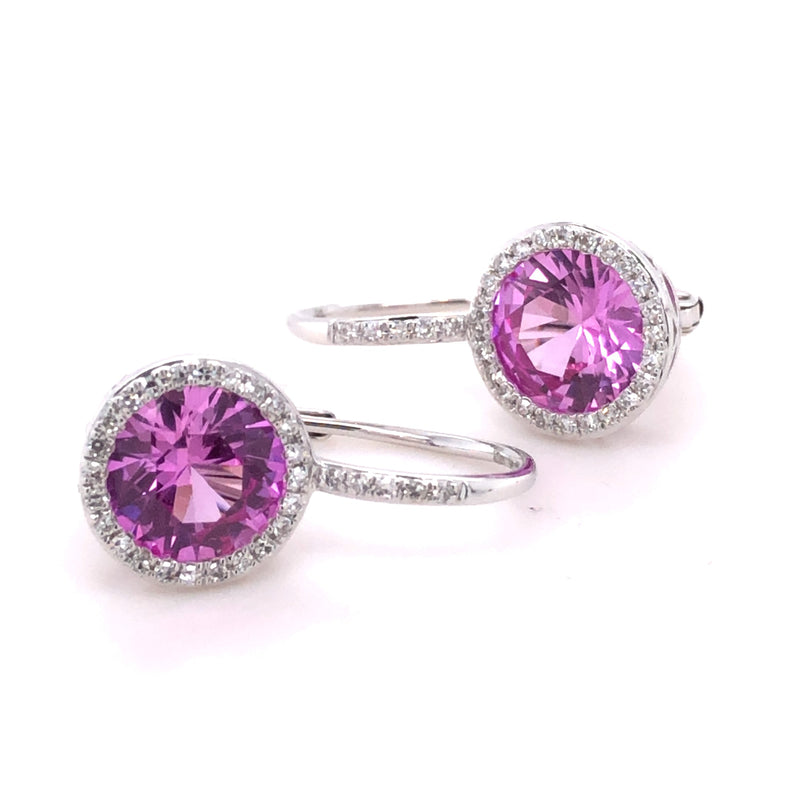 14K WHITE GOLD PINK COR AND DIAMOND EARRINGS