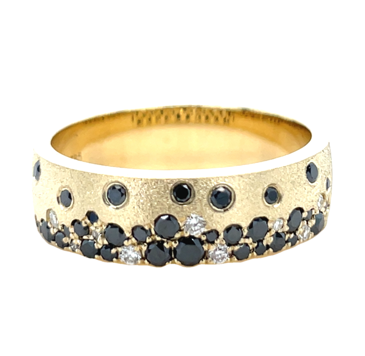 14K YELLOW GOLD BLACK AND WHITE DIAMOND RING