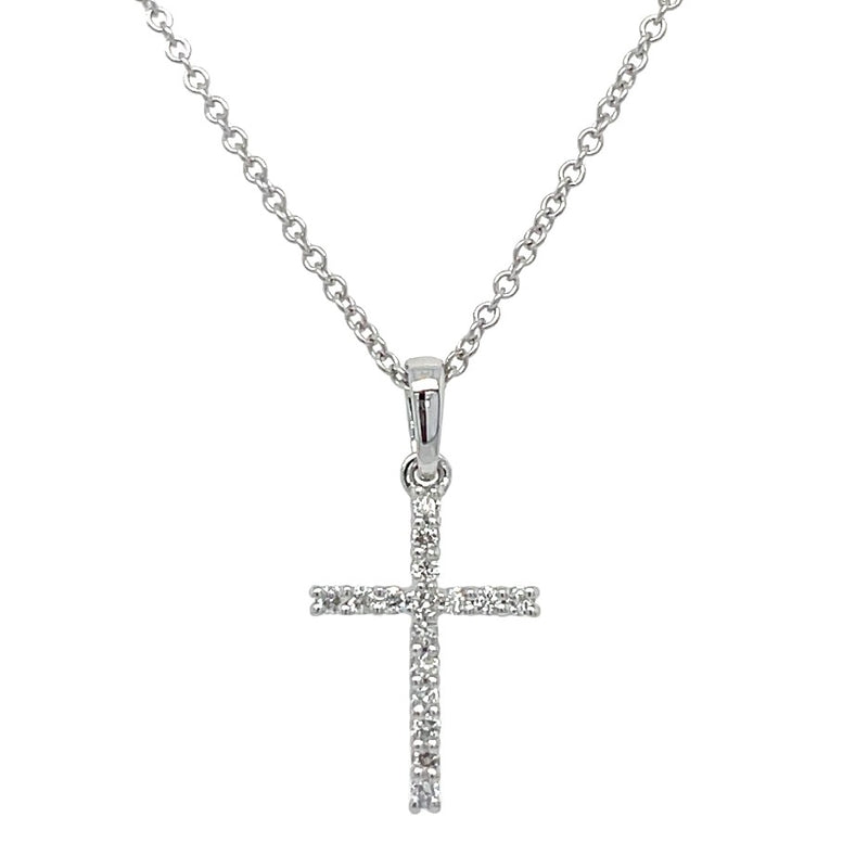 14K WHITE GOLD DIAMOND CROSS NECKLACE