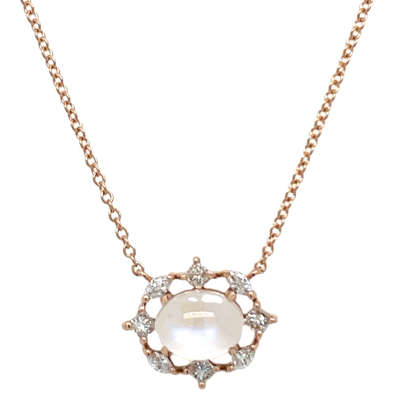 14K ROSE GOLD MOONSTONE AND DIAMOND NECKLACE