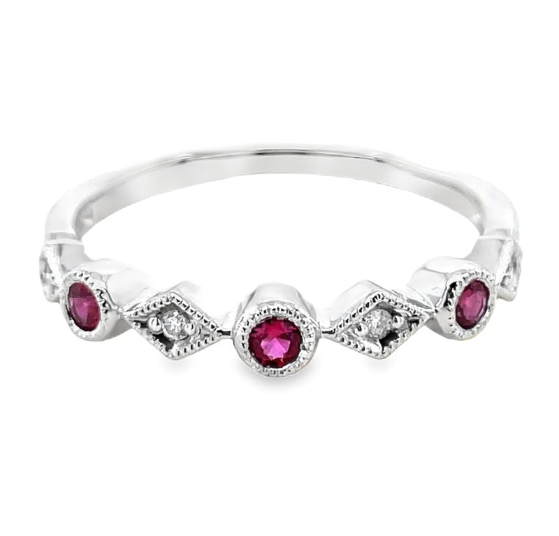 14K WHITE GOLD RUBY AND DIAMOND RING  #200-00380