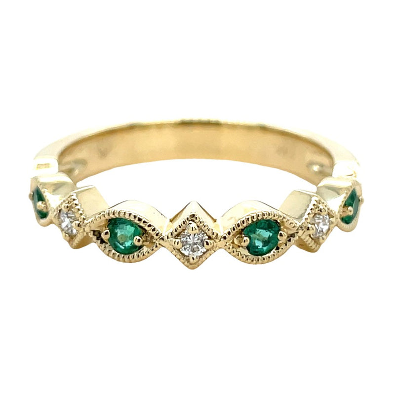 14K YELLOW GOLD EMERALD AND DIAMOND RING  #200-00375