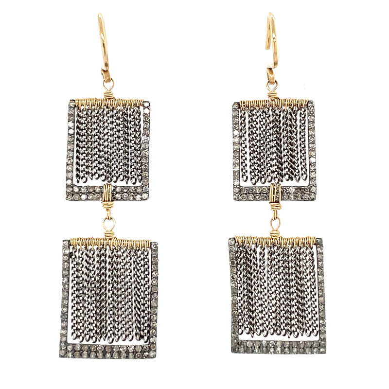 STERLING SILVER AND 14K YELLOW GOLD DIAMOND EARRINGS