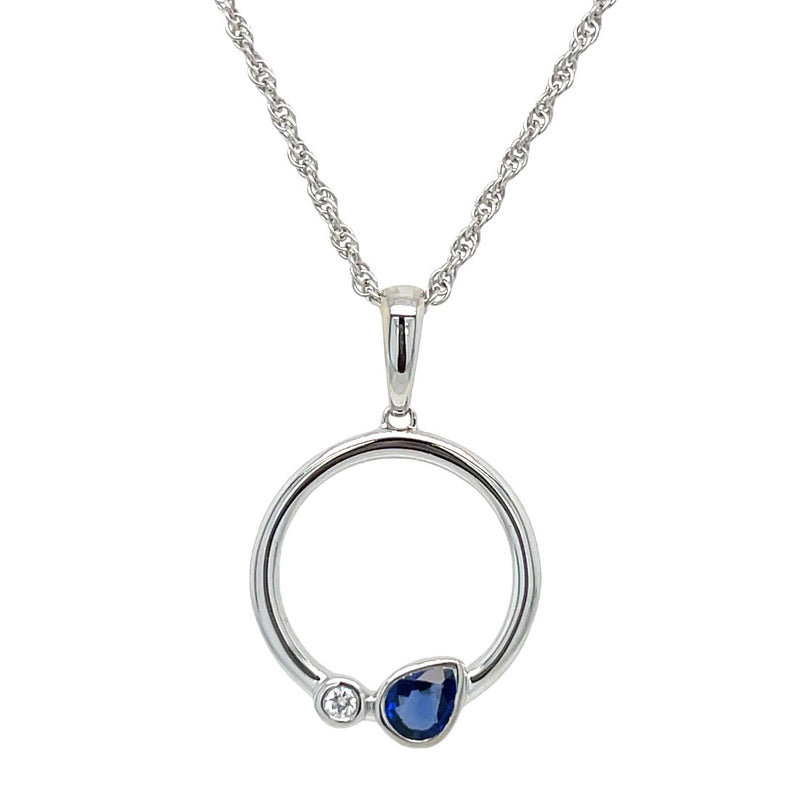 14K WHITE GOLD SAPPHIRE AND DIAMOND NECKLACE