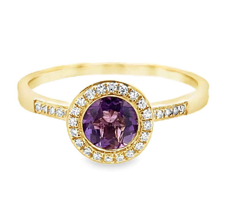 14K YELLOW GOLD AMETHYST AND DIAMOND RING  #200-00091