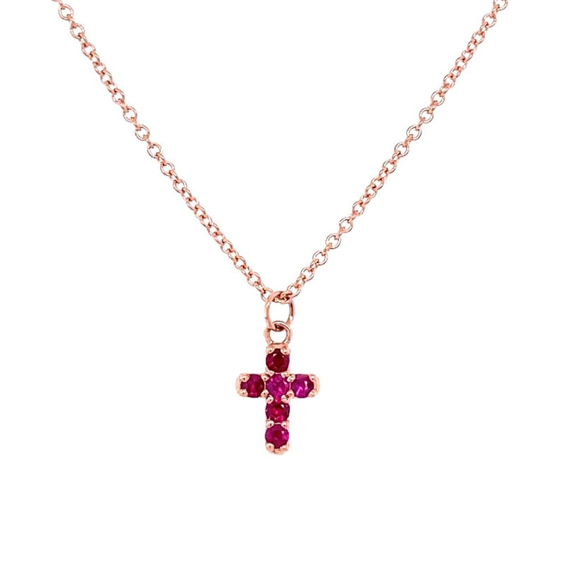 14K ROSE GOLD RUBY CROSS NECKLACE  #230-00063