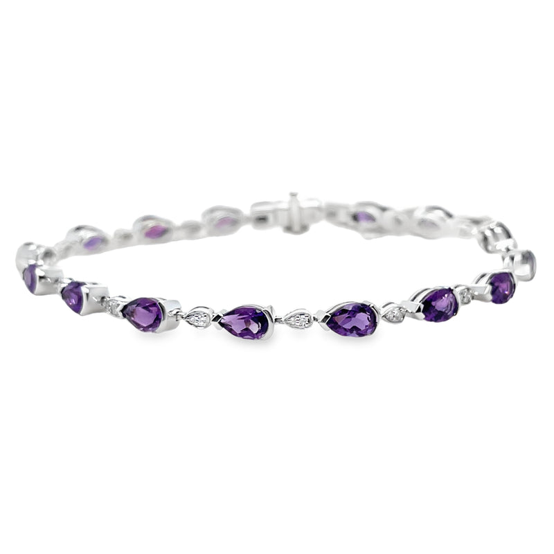 14K WHITE GOLD AMETHYST AND DIAMOND BRACELET   #240-00081