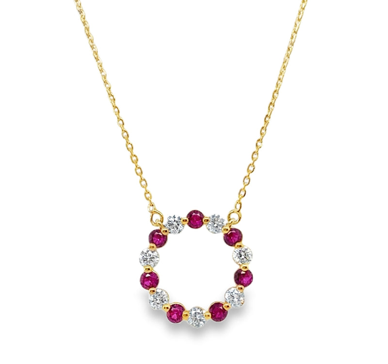 14K YELLOW GOLD RUBY AND DIAMOND NECKLACE  #235-00319