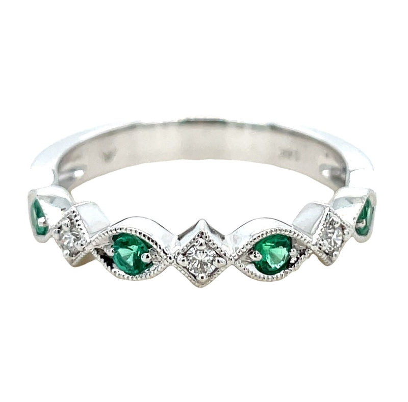 14K WHITE GOLD EMERALD AND DIAMOND RING