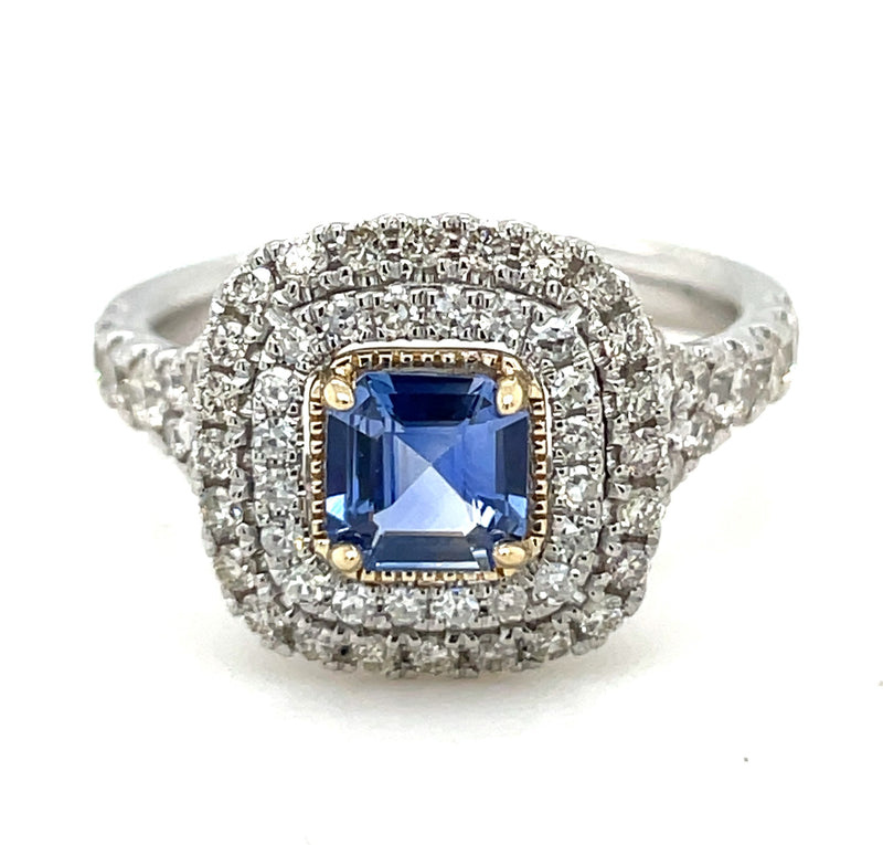 PLATINUM AND 14K YELLOW GOLD SAPPHIRE AND DIAMOND RING