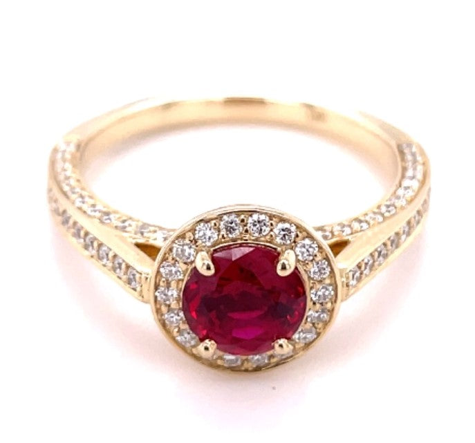 14K YELLOW GOLD RUBY AND DIAMOND RING