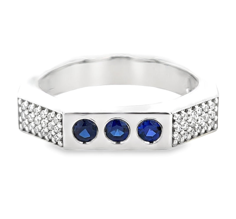 14K WHITE GOLD SAPPHIRE AND DIAMOND BAND  #200-00295