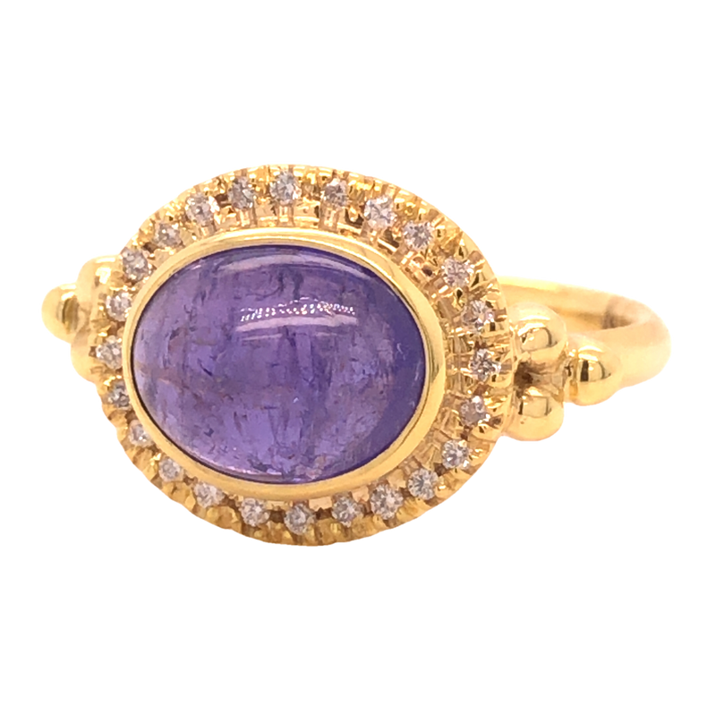 14K YELLOW GOLD TANZANITE AND DIAMOND RING