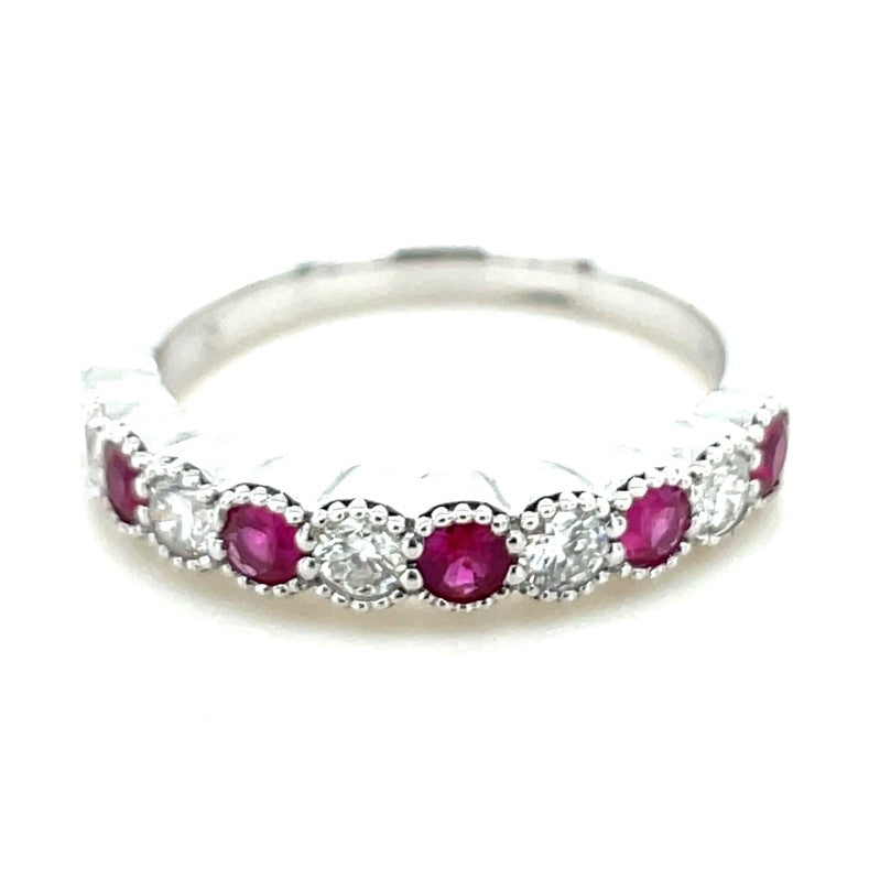 14K WHITE GOLD RUBY AND DIAMOND RING  #200-00124