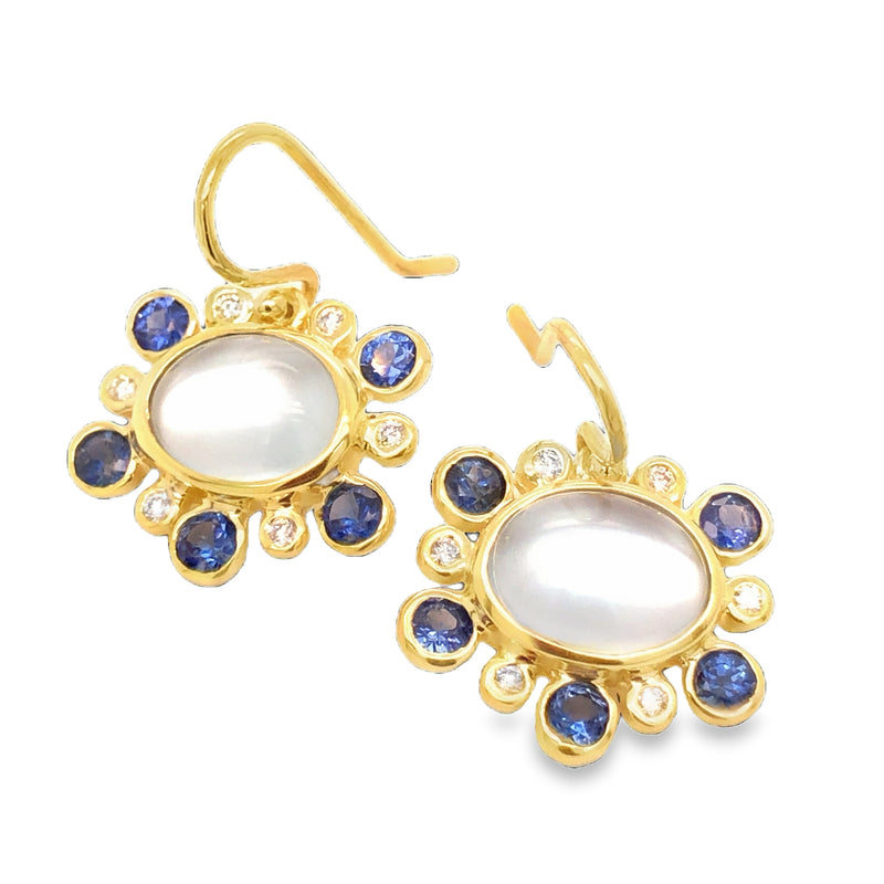 14K YELLOW GOLD BLUE TOPAZ, SAPPHIRE AND DIAMOND EARRINGS  #210-00371