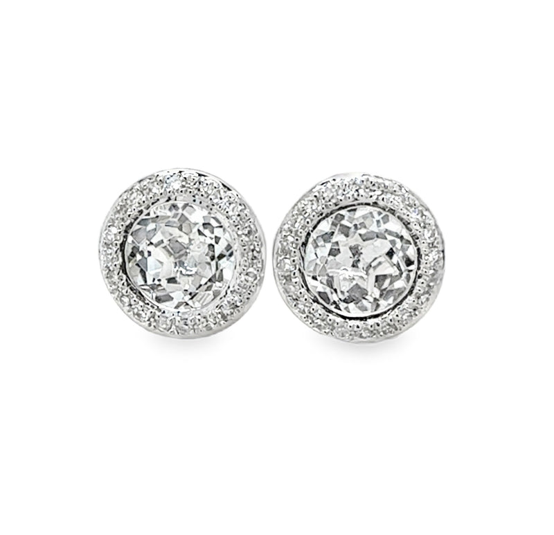 14K WHITE GOLD WHITE TOPAZ AND DIAMOND EARRINGS  #210-00433