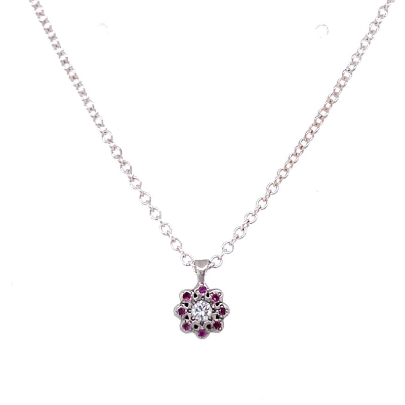 STERLING SILVER RUBY AND DIAMOND NECKLACE