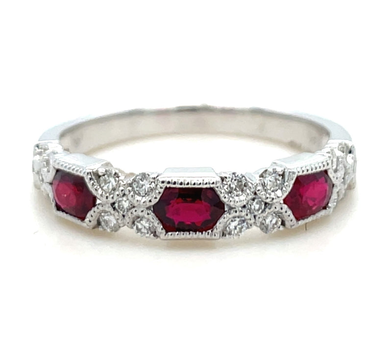 14K WHITE GOLD RUBY AND DIAMOND RING  #200-00413