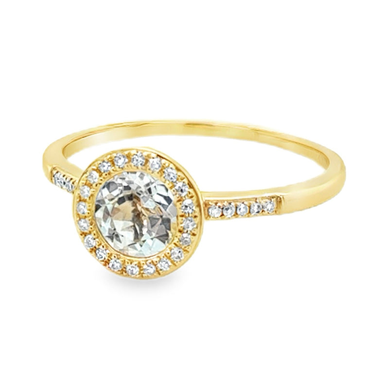 14K YELLOW GOLD WHITE TOPAZ AND DIAMOND RING  #200-00469