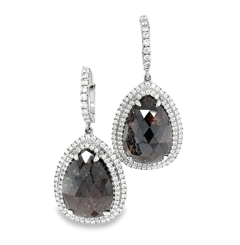 18K WHITE GOLD BROWN AND WHITE DIAMOND EARRINGS  #150-00473