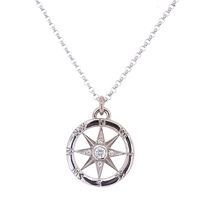 14K WHITE GOLD COMPASS NECKLACE