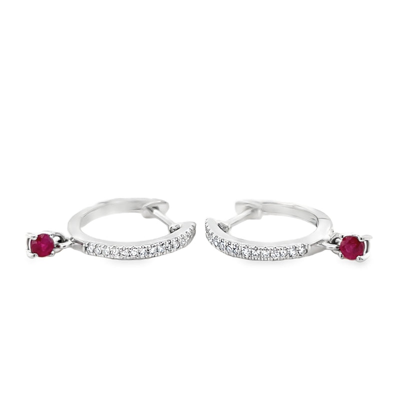 14K WHITE GOLD RUBY AND DIAMOND EARRINGS  #210-00092