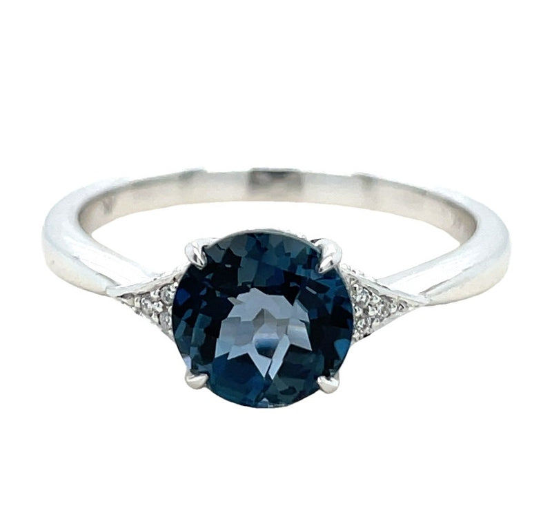 14K WHITE GOLD BLUE TOPAZ AND DIAMOND RING