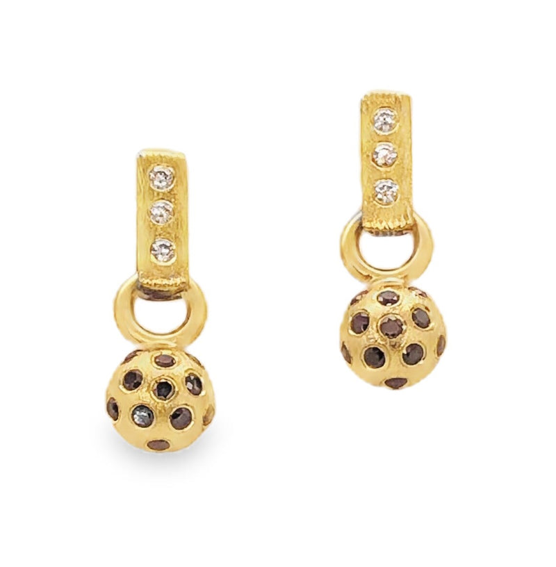 STERLING SILVER AND 18K YELLOW GOLD BLACK DIAMOND EARRINGS  #150-00512