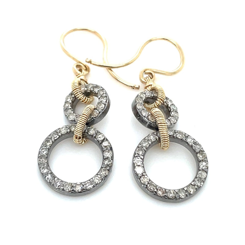 STERLING SILVER AND 14K YELLOW GOLD DIAMOND EARRINGS