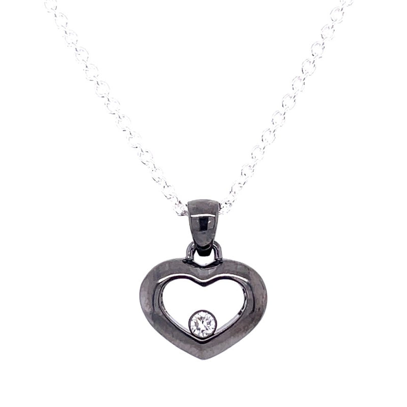 STERLING SILVER DIAMOND HEART NECKLACE WITH BLACK RHODIUM  #160-00285