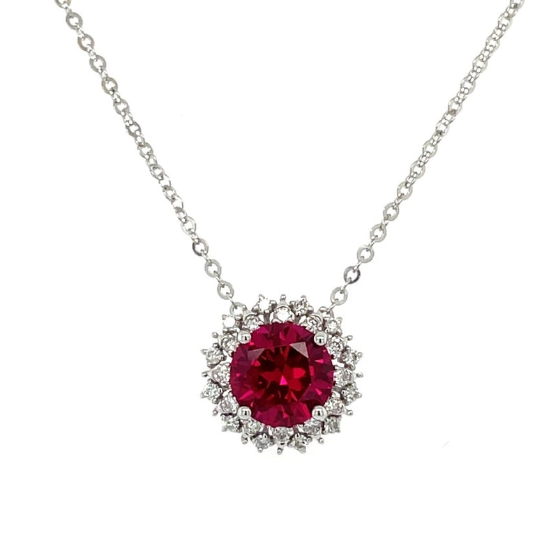 14K WHITE GOLD RUBY COR AND DIAMOND NECKLACE