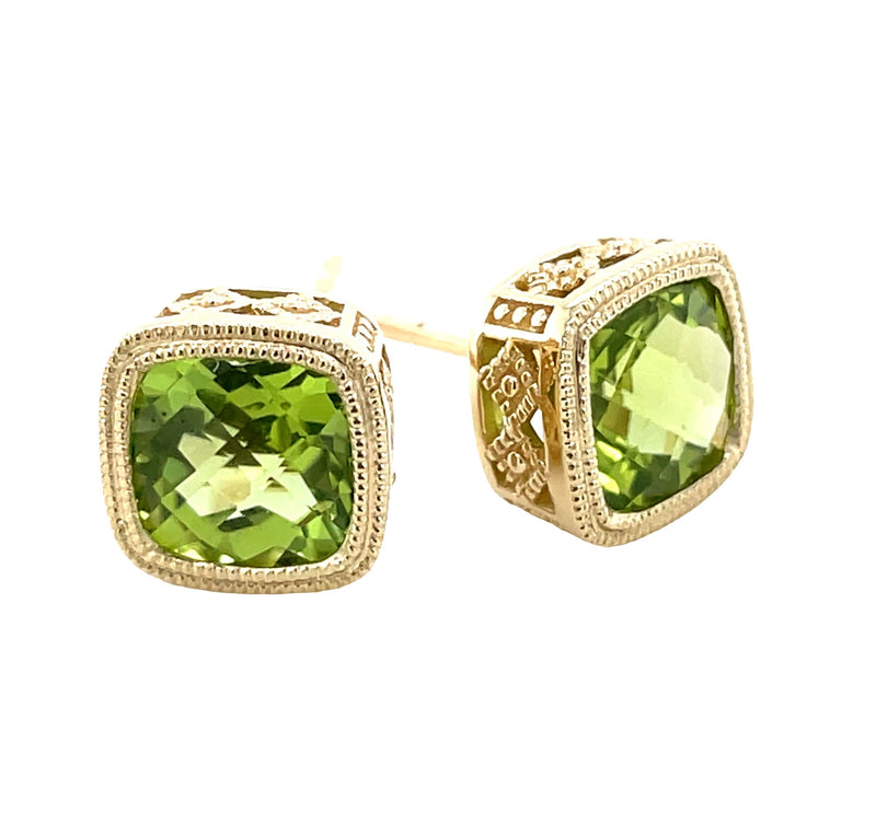 14K YELLOW GOLD PERIDOT AND DIAMOND EARRINGS  #210-00401